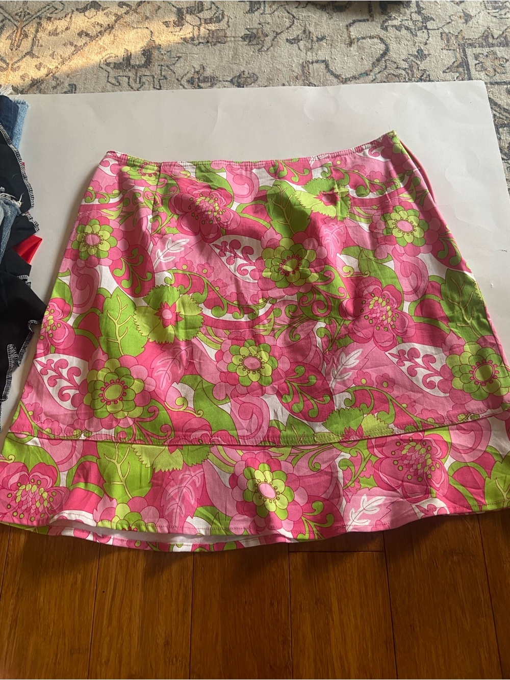 Vintage Briggs New York Pink & Green Floral Mini Skirt with Side Zipper
